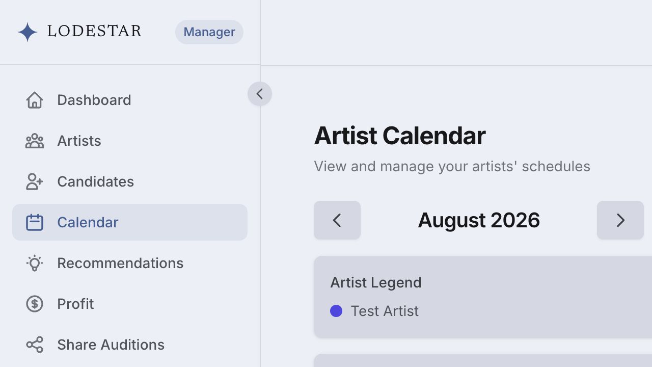 Espacio de trabajo de Mánager: Calendario